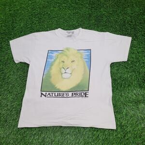 Vintage 1995 Human-i-Tees Lion Shirt M/L 22x26 Wildlife USA